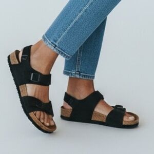 Birkenstock Birki’s Black Sanora Slide with Ankle Strap-Sandals